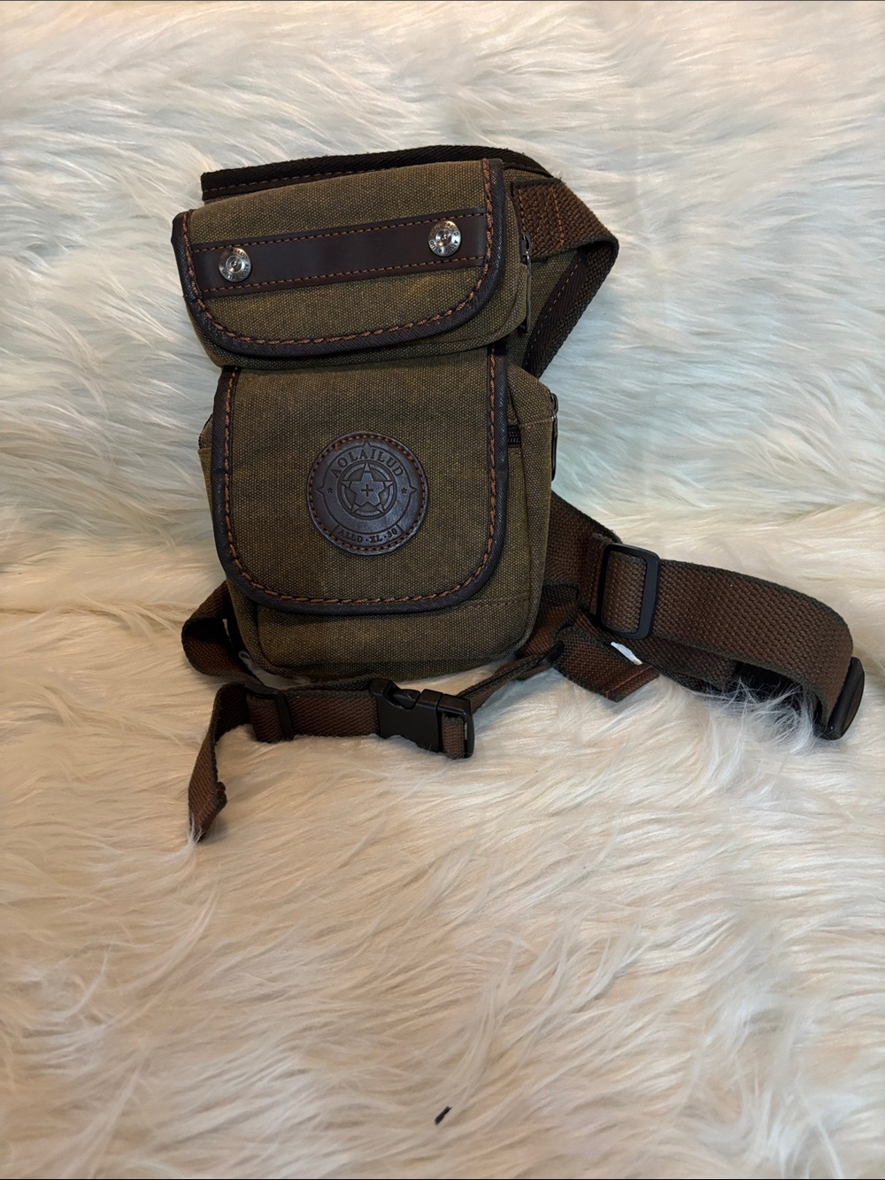 Tactical Aolailud Olive Crossbody Belt Bag with Brown Strap